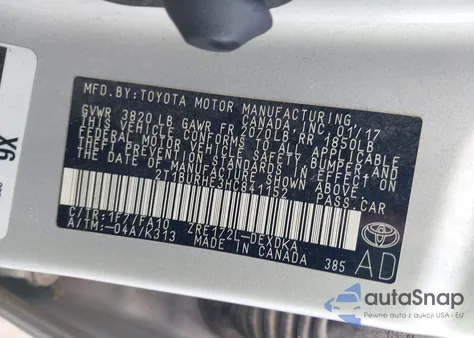 2017 Toyota Corolla L из США, поврежденный, VIN 2T1BURHE3HC841152